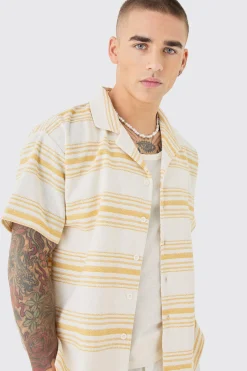 Short Sleeve Aztec Stripe Boxy Shirt | BoohooMAN UK