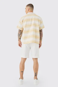 Short Sleeve Aztec Stripe Boxy Shirt | BoohooMAN UK