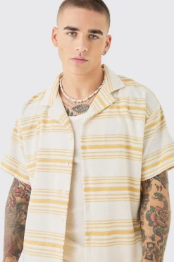 Short Sleeve Aztec Stripe Boxy Shirt | BoohooMAN UK