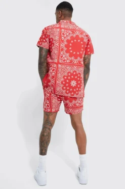 Short Sleeve Bandana Swirl Shirt And Swim Short | BoohooMAN UK