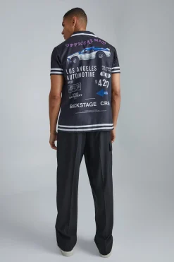 Short Sleeve Bowling Border Shirt | BoohooMAN UK