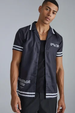 Short Sleeve Bowling Border Shirt | BoohooMAN UK