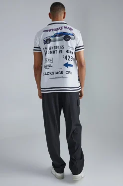 Short Sleeve Bowling Border Shirt | BoohooMAN UK