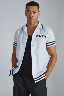 Short Sleeve Bowling Border Shirt | BoohooMAN UK