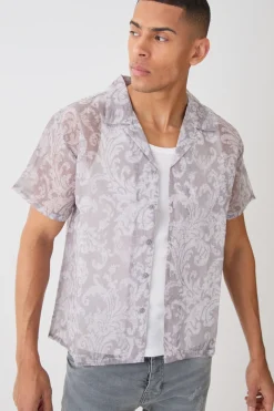 Short Sleeve Boxy Baroque Sheer Shirt | BoohooMAN UK