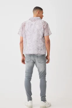 Short Sleeve Boxy Baroque Sheer Shirt | BoohooMAN UK