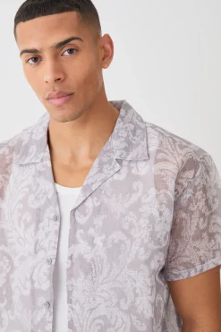 Short Sleeve Boxy Baroque Sheer Shirt | BoohooMAN UK