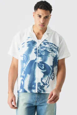 Short Sleeve Boxy Double Statue Shirt | BoohooMAN UK