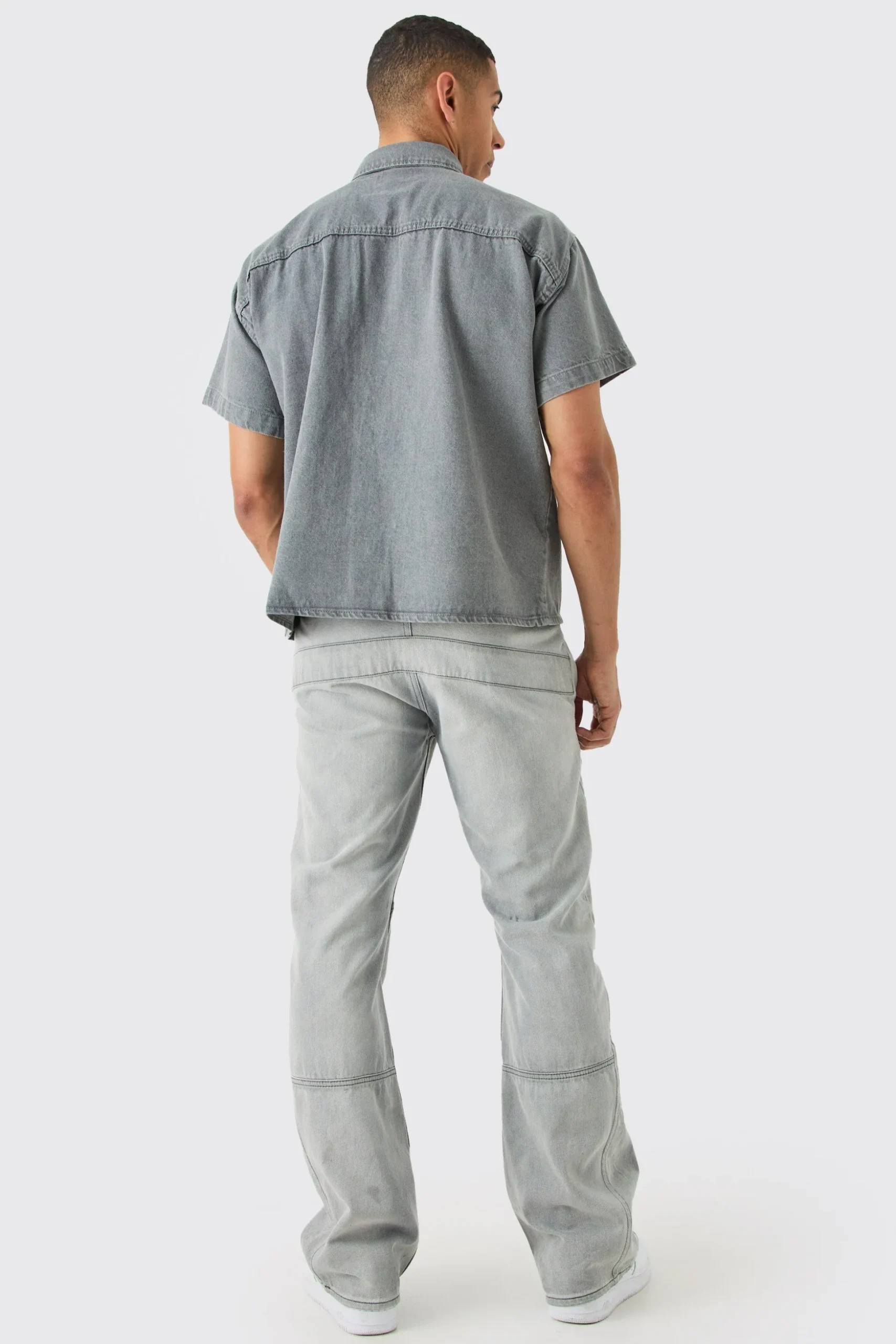 Short Sleeve Boxy Fit Denim Shirt | BoohooMAN UK