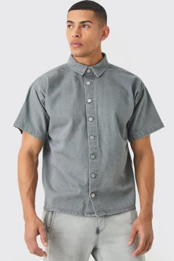 Short Sleeve Boxy Fit Denim Shirt | BoohooMAN UK
