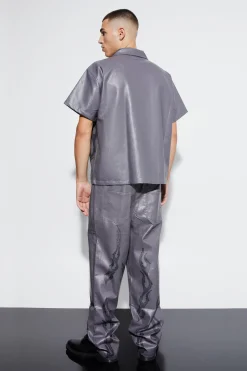 Short Sleeve Boxy Flame Hem Shirt | BoohooMAN UK