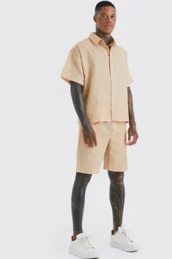 Short Sleeve Boxy Linen Look Shirt And Short | BoohooMAN UK