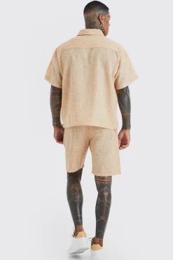 Short Sleeve Boxy Linen Look Shirt And Short | BoohooMAN UK