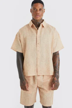 Short Sleeve Boxy Linen Look Shirt And Short | BoohooMAN UK