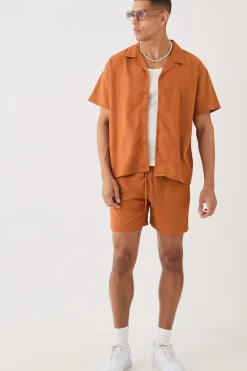 Short Sleeve Boxy Linen Shirt & Short Set | BoohooMAN UK