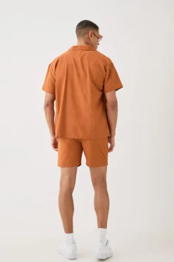 Short Sleeve Boxy Linen Shirt & Short Set | BoohooMAN UK