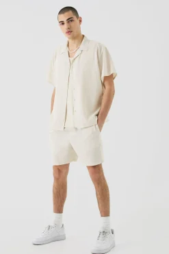 Short Sleeve Boxy Linen Shirt & Short | BoohooMAN UK