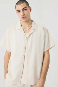 Short Sleeve Boxy Linen Shirt & Short | BoohooMAN UK