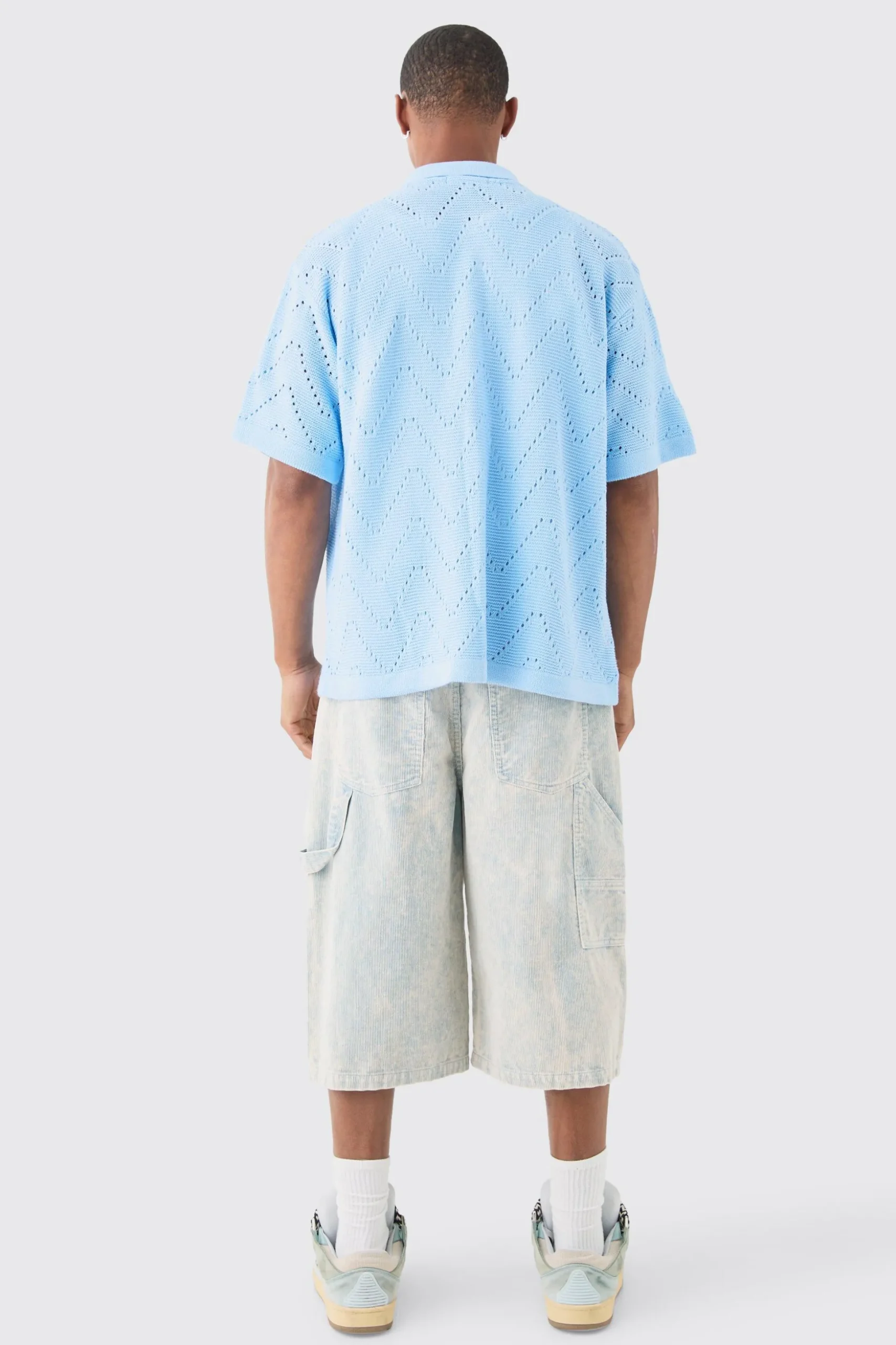 Short Sleeve Boxy Open Stitch Knitted Shirt | BoohooMAN UK