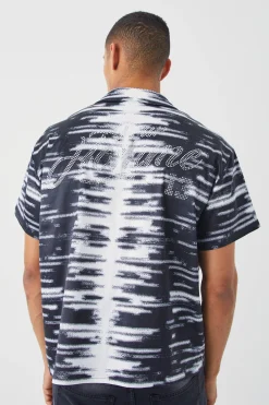 Short Sleeve Boxy Rhinestone Satin Shirt | BoohooMAN UK