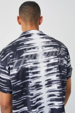 Short Sleeve Boxy Rhinestone Satin Shirt | BoohooMAN UK