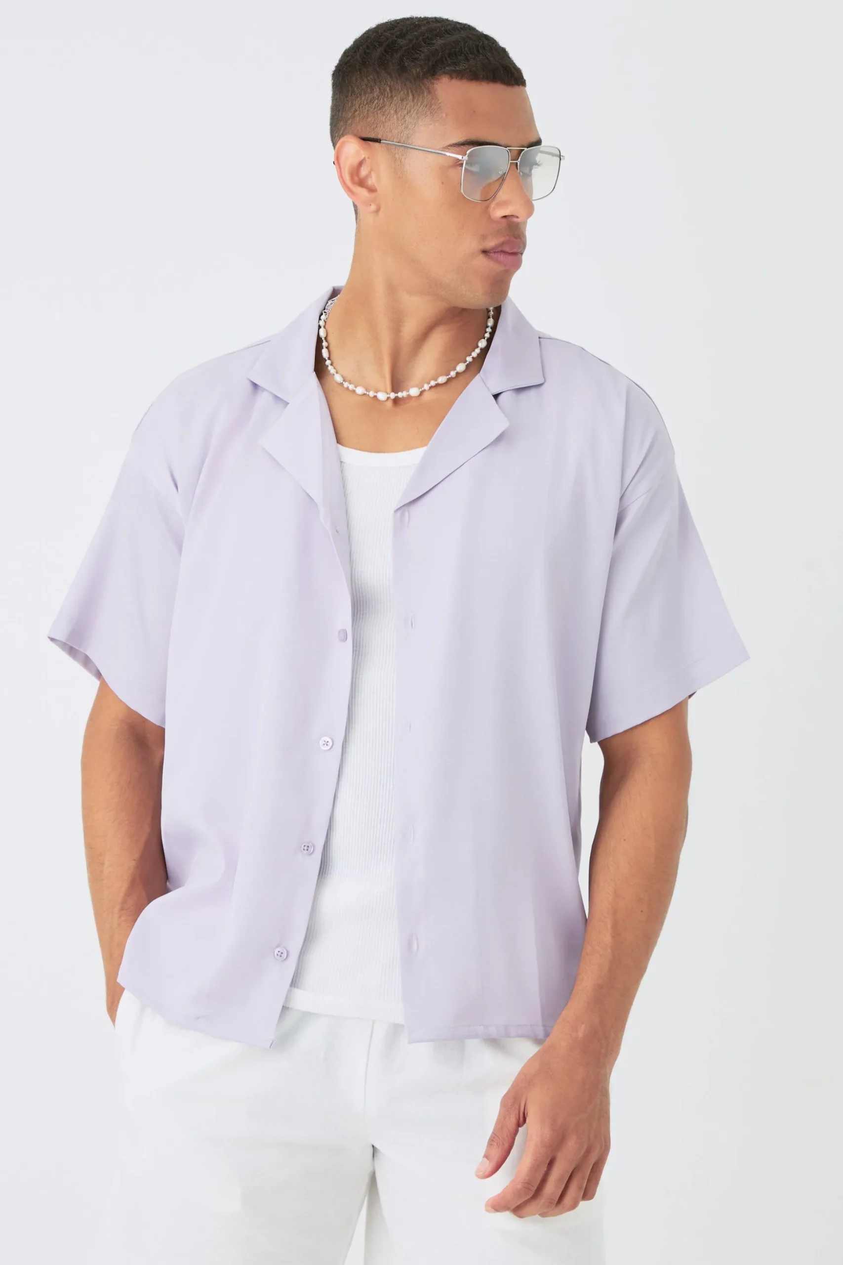 Short Sleeve Boxy Satin Look Shirt | BoohooMAN UK