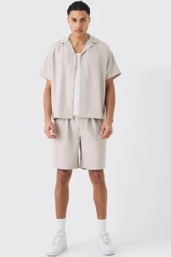 Short Sleeve Boxy Soft Twill Shirt And Short | BoohooMAN UK