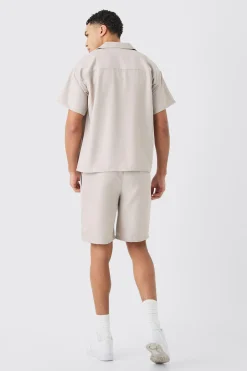 Short Sleeve Boxy Soft Twill Shirt And Short | BoohooMAN UK