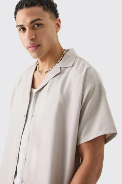 Short Sleeve Boxy Soft Twill Shirt And Short | BoohooMAN UK