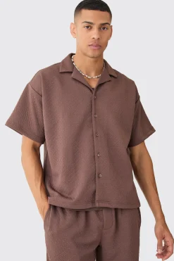 Short Sleeve Boxy Textured Stretch Shirt & Trouser | BoohooMAN UK