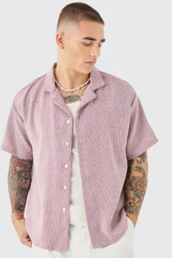Short Sleeve Boxy Textured Shirt | BoohooMAN UK