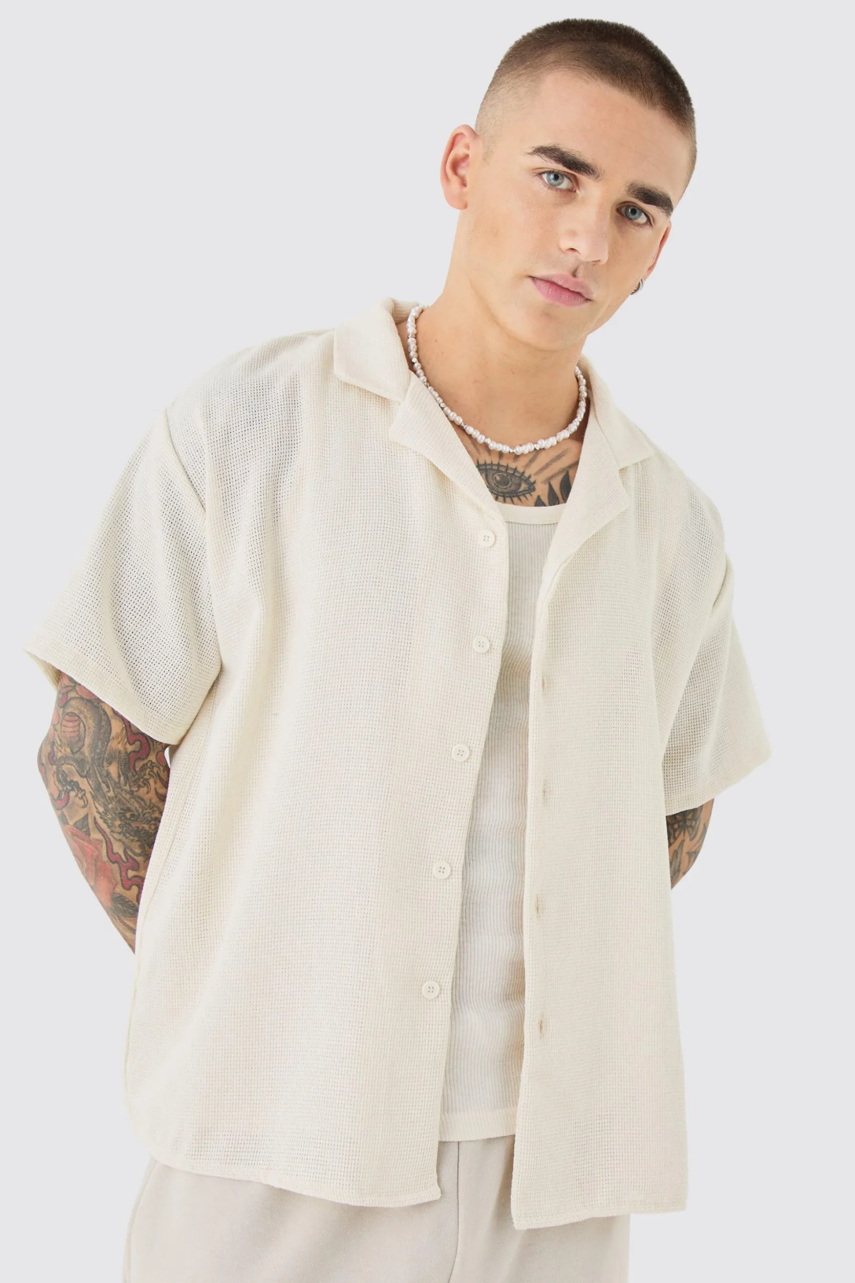 Short Sleeve Boxy Textured Shirt | BoohooMAN UK