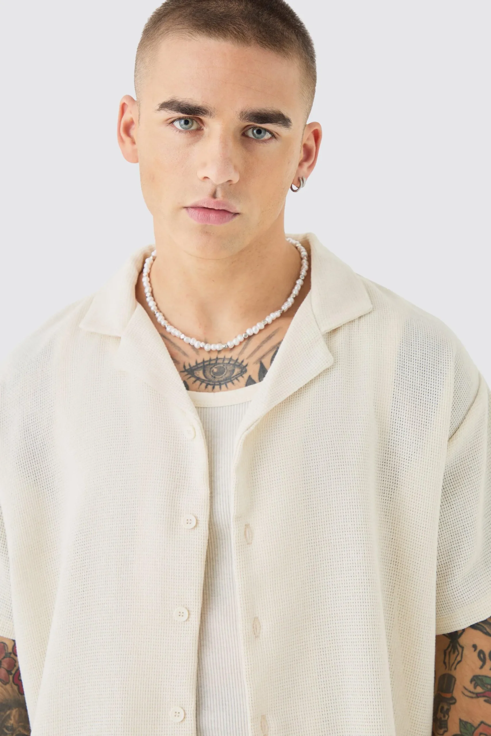 Short Sleeve Boxy Textured Shirt | BoohooMAN UK