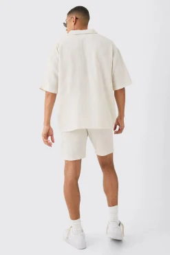 Short Sleeve Boxy Textured Set | BoohooMAN UK