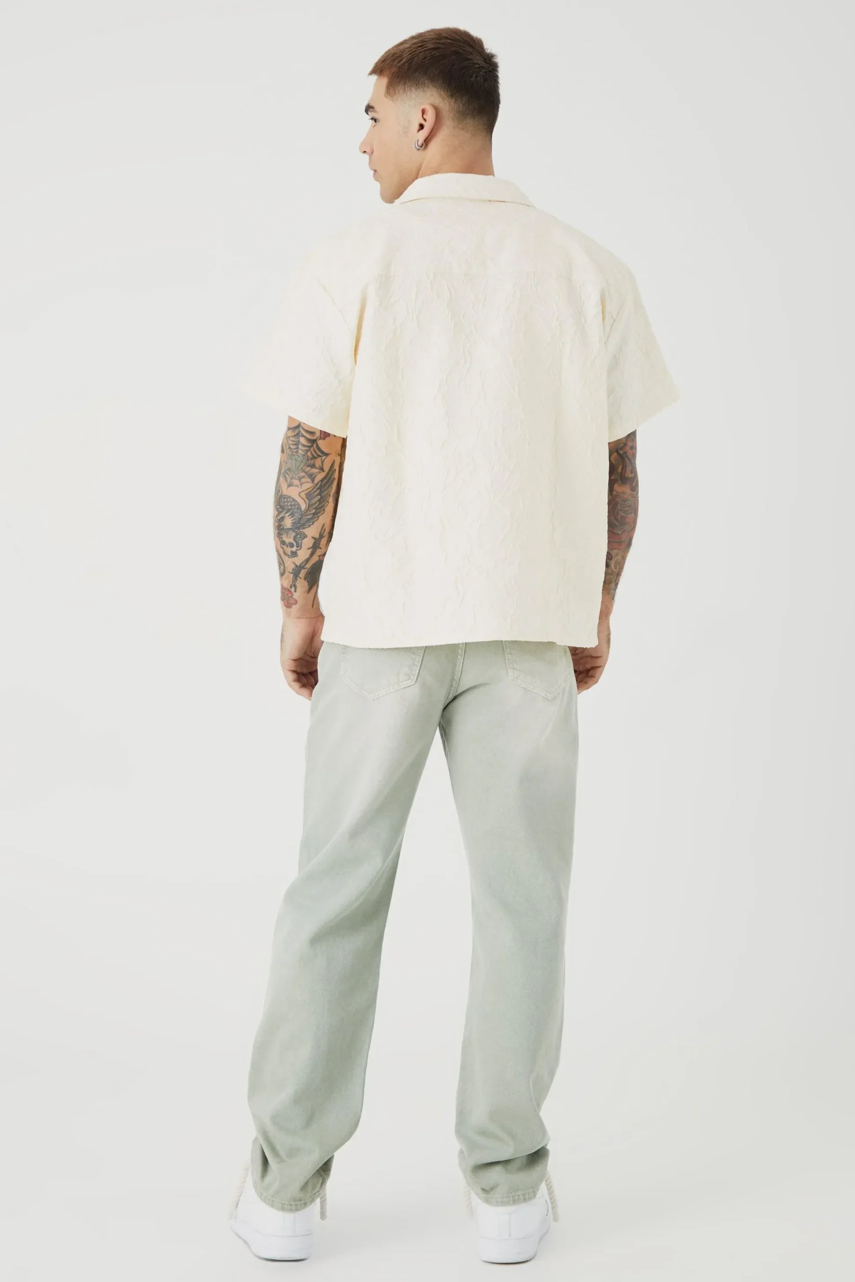 Short Sleeve Boxy Tonal Texture Shirt | BoohooMAN UK