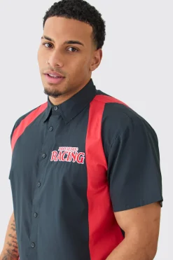 Short Sleeve Boxy Varsity Shirt | BoohooMAN UK