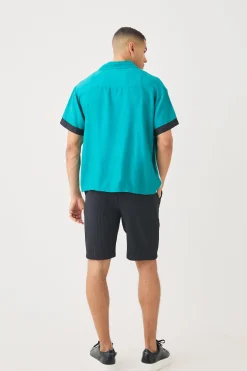 Short Sleeve Boxy Viscose Spliced Statue Shirt | BoohooMAN UK