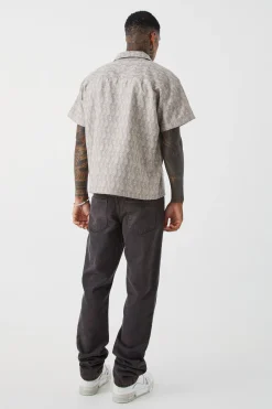 Short Sleeve Boxy Woven Smart Geo Shirt | BoohooMAN UK
