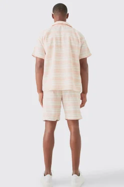 Short Sleeve Boxy Woven Stripe Shirt & Short Set | BoohooMAN UK