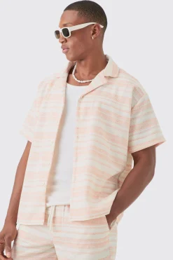 Short Sleeve Boxy Woven Stripe Shirt & Short Set | BoohooMAN UK