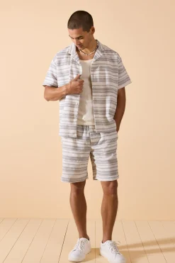 Short Sleeve Boxy Woven Stripe Shirt & Short | BoohooMAN UK