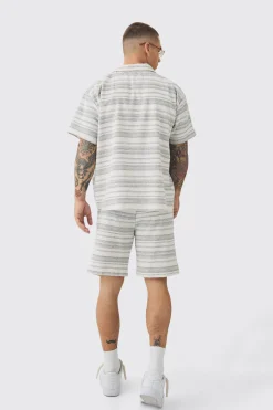 Short Sleeve Boxy Woven Stripe Shirt & Short | BoohooMAN UK