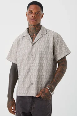 Short Sleeve Boxy Woven Smart Geo Set | BoohooMAN UK