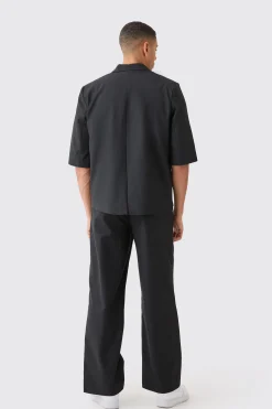 Short Sleeve Boxy Wrap Blazer | BoohooMAN UK