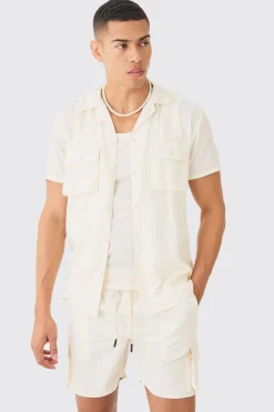 Short Sleeve Cargo Pocket Shirt & Swim Set | BoohooMAN UK