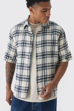Short Sleeve Checked Oversized Shirt | BoohooMAN UK