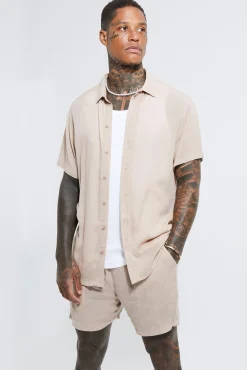Short Sleeve Cheese Cloth Shirt And Short Set | BoohooMAN UK