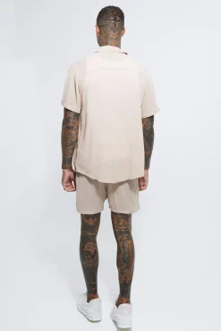 Short Sleeve Cheese Cloth Shirt And Short Set | BoohooMAN UK