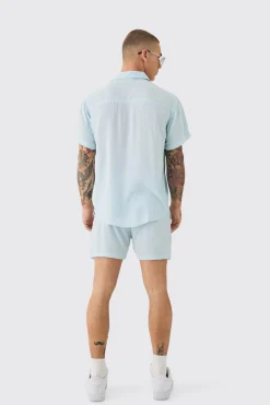 Short Sleeve Cheese Cloth Shirt And Short Set | BoohooMAN UK