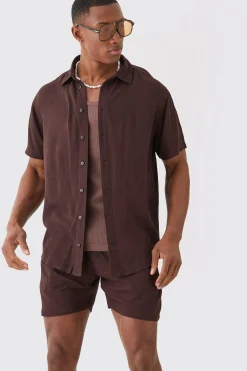 Short Sleeve Cheese Cloth Shirt And Short Set | BoohooMAN UK